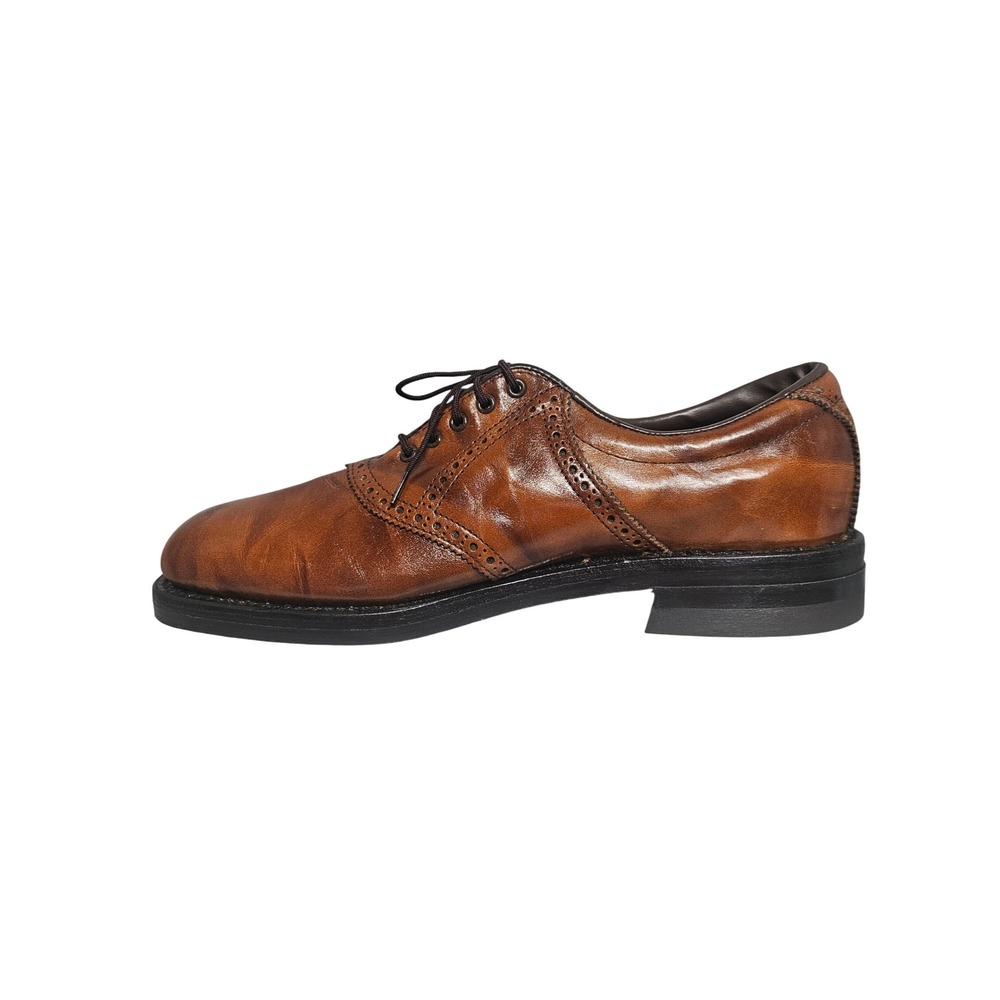 Rico Mens Cognac Brown Leather Brogue Oxford Saddle Dress Shoes D125003 7.5 D